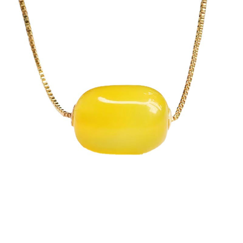 Yellow Chalcedony 18K Gold-Set Barrel Pendant — No Chain