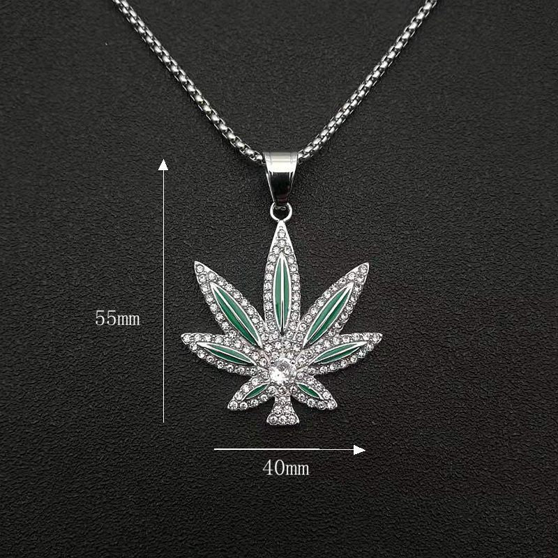 Zircon Necklace Elegant Maple Leaf Couple Pendant In Titanium Steel Gold Plated Finish