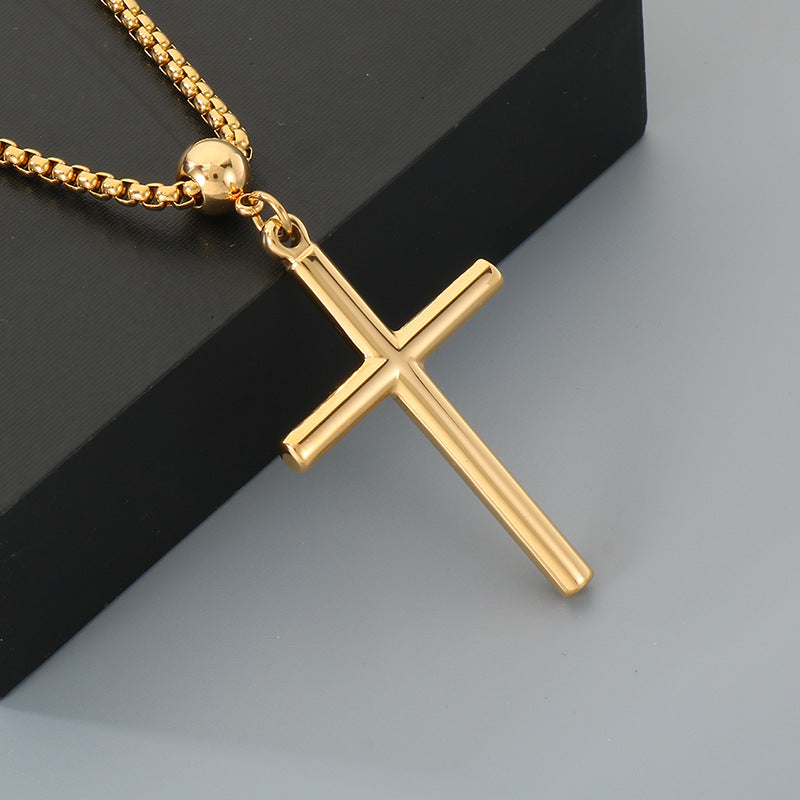 Ball Buckle Necklace, Smooth Cross Pendant Square Pearl Chain Stainless Steel Men's