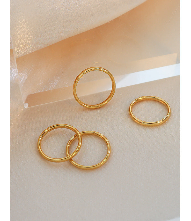 Golden Titanium Steel Plain Ring with Adjustable Aperture - Non-Fading Gold Plated