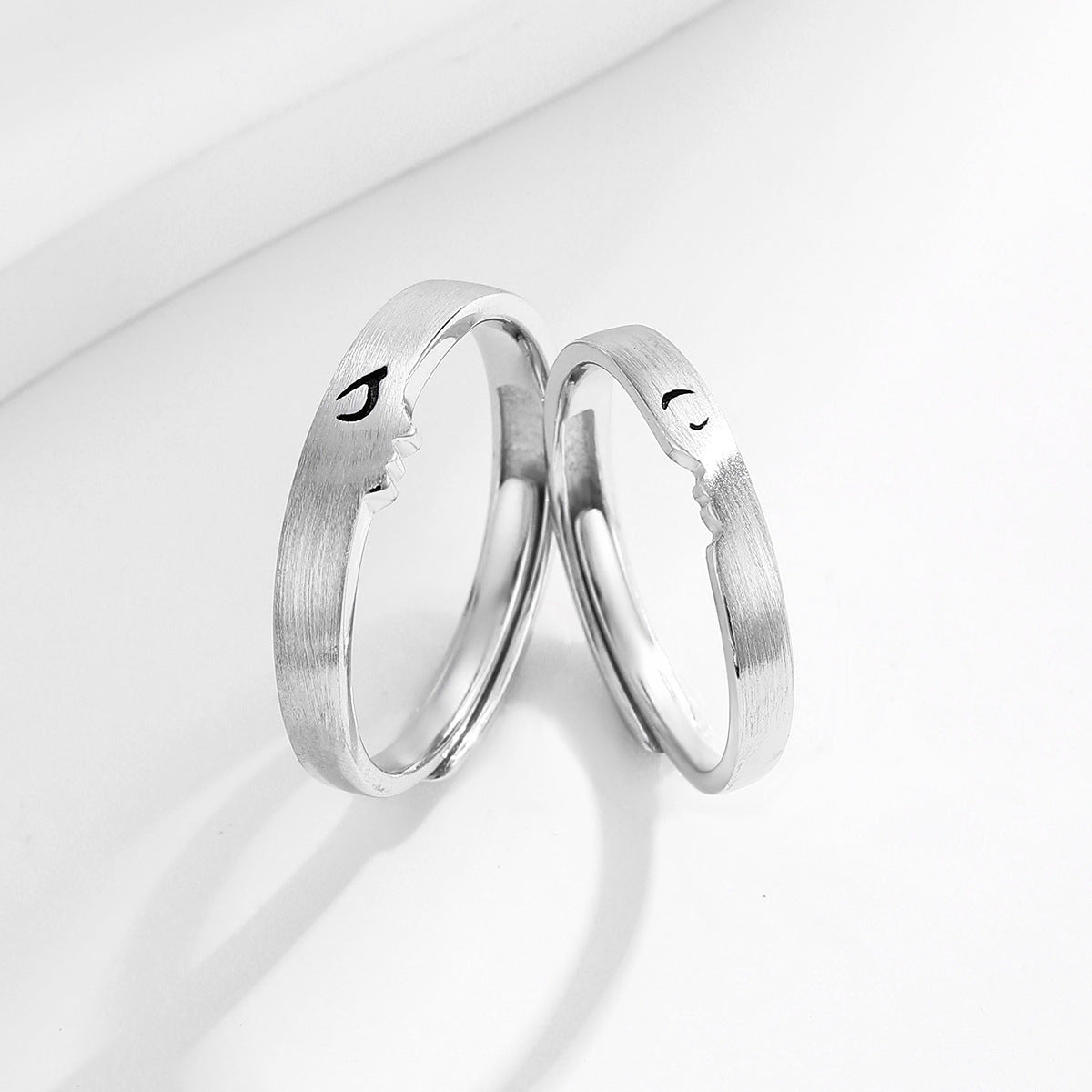 Planderful One Kiss Love Couple Ring Men Women Pair Sterling Silver Tide Niche Design Holiday Gifts