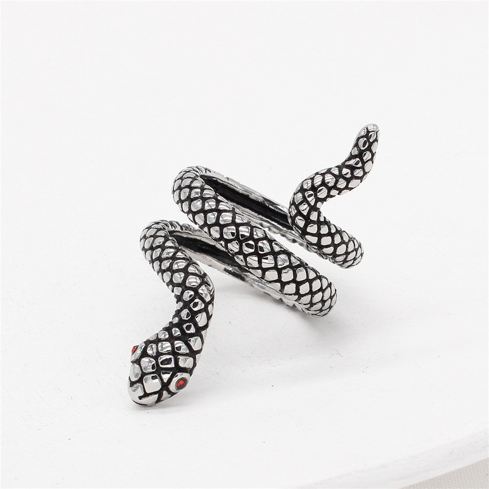 Planderful Titanium Steel Ring For Men Unisex Snake Zircon Eyes Durable Scratch Resistant Retro European American Style