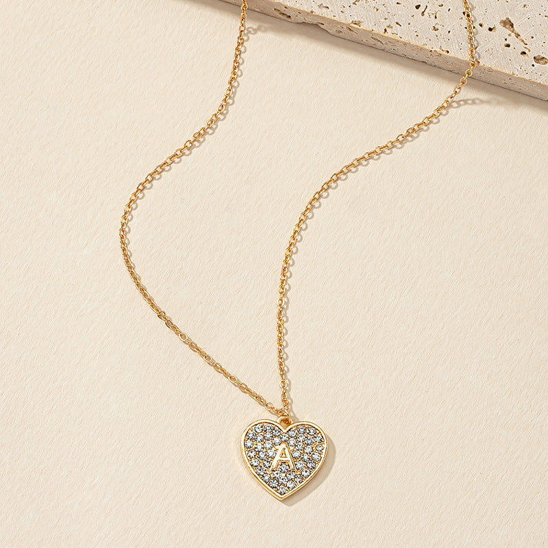 Heart-Shaped Ultra-Thin Collarbone Chain with High-End Letter Necklace in European and American Light Luxury Design