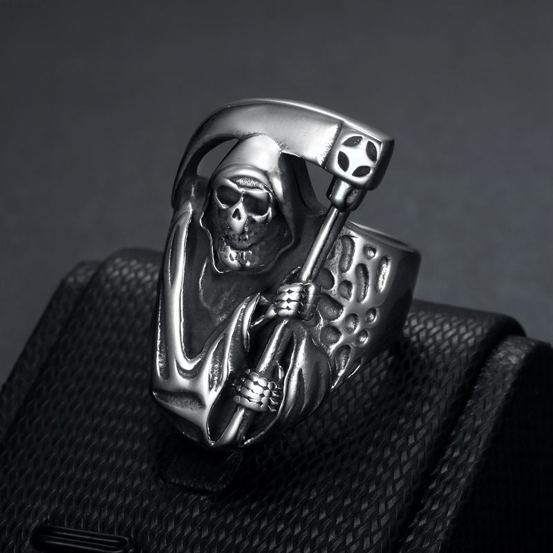 Punk Skull Ring By Planderful Everyday Genie For Men Titanium Steel Polished Reaper Scythe