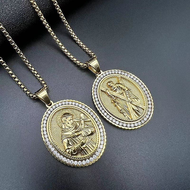 Zircon Necklace - Statement Jesus Pendant In Stainless Steel Gold Plated Hip Hop Religious Jewelry