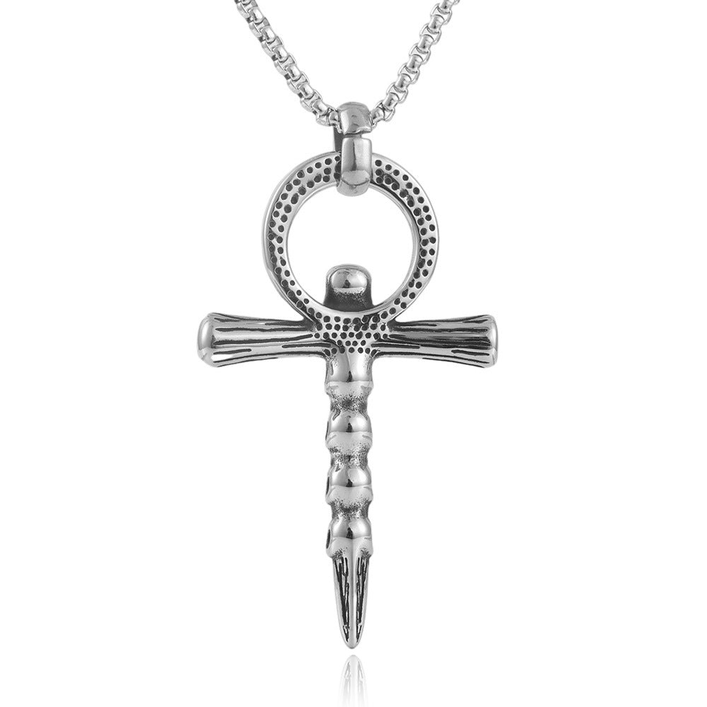 Stainless Steel Skull Pendant Necklace for Men - Trendy Retro Punk Style Cross Pendant