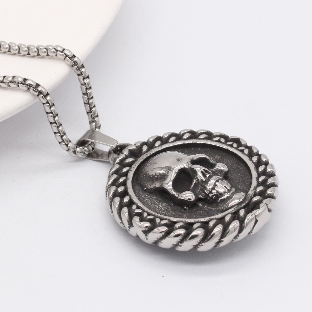 Planderful Titanium Skull Pendant Unisex Retro Style Jewelry For Men Protection Statement