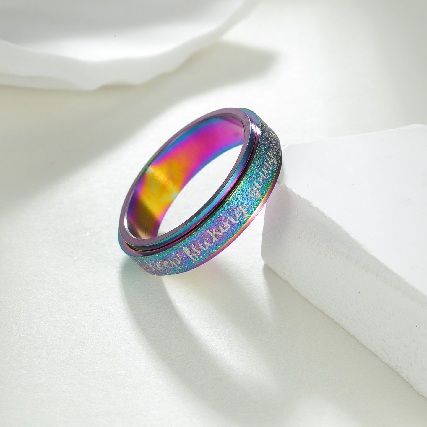 Planderful Collection Everyday Genie Rotatable Pearl Sand Titanium Steel Ring Unisex Durable For Men Women