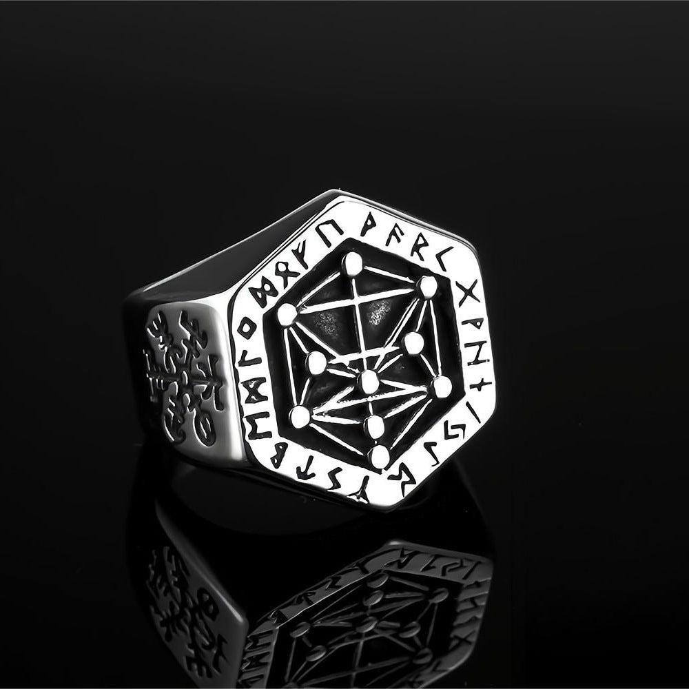Titanium Steel Retro Viking Hexagonal Ring for Men