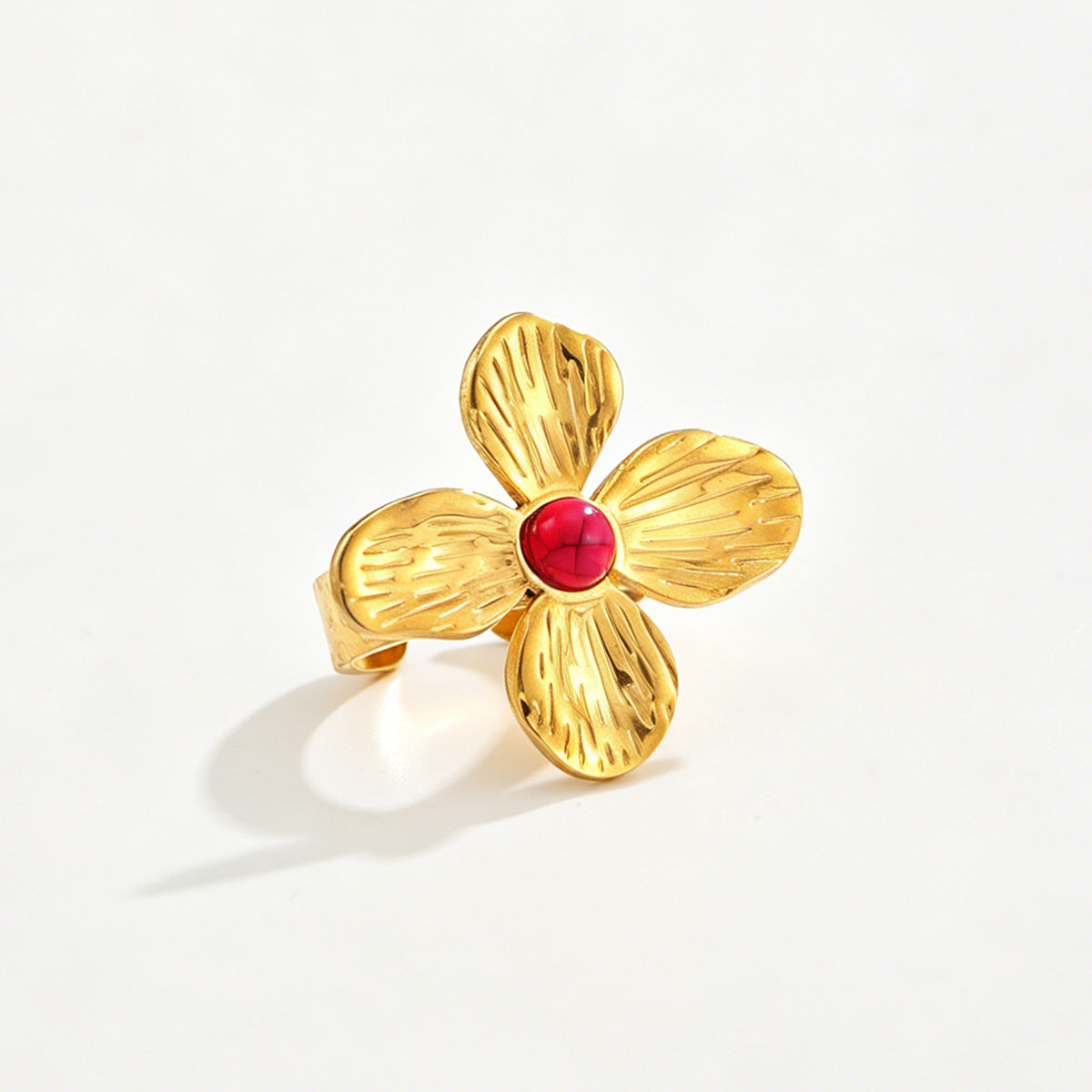 Planderful Vienna Verve Stainless Steel Flower Gemstones Opening Ring For Women Chic Vacation Style