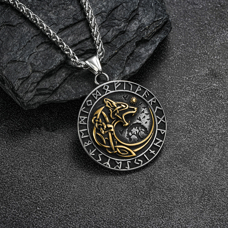 Planderful Nordic Viking Wolf Head Rune Pendant Necklace For Men - Durable Stainless Steel Jewelry Gift