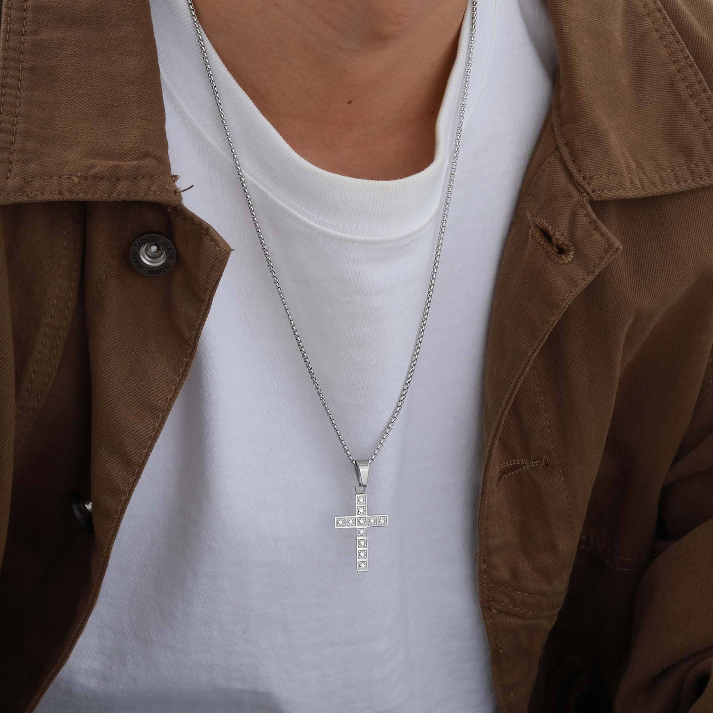 Planderful Mens Cross Pendant Necklace Durable Steel