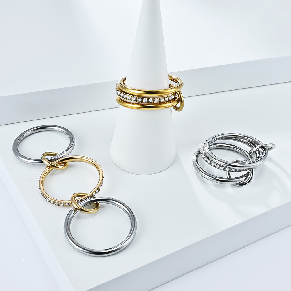 Planderful Everyday Genie Three Layer Stacking Ring With Zircon Light Luxury For Women