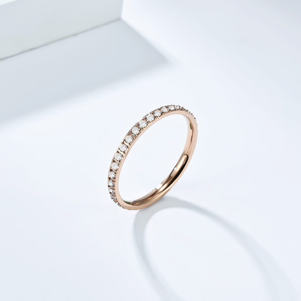 Planderful Titanium Zircon Ring For Women 2mm Inlay Gypsy Star Band Fashionable High End Jewelry