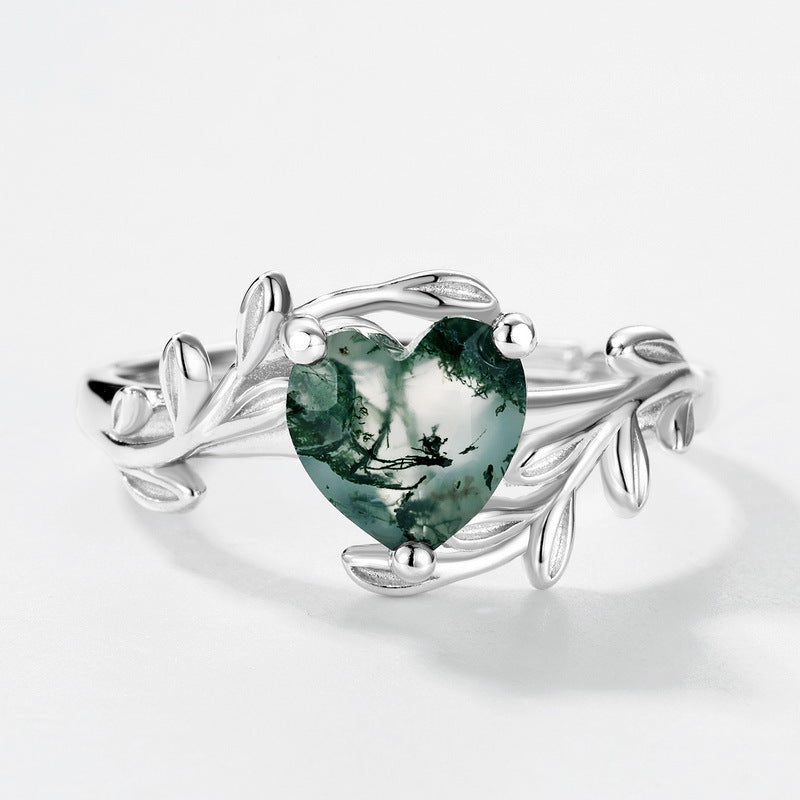 Planderful Everyday Genie – Elegant Green Moss Silver Heart Ring