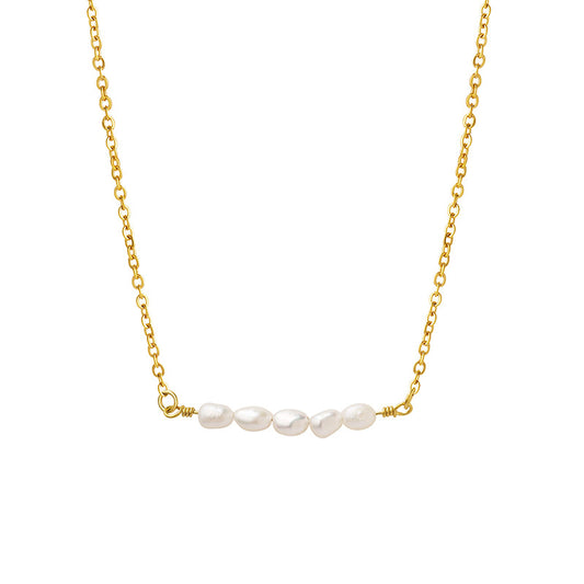 Elegant Korean Freshwater Pearl Necklace with Gold Plated Titanium Chain