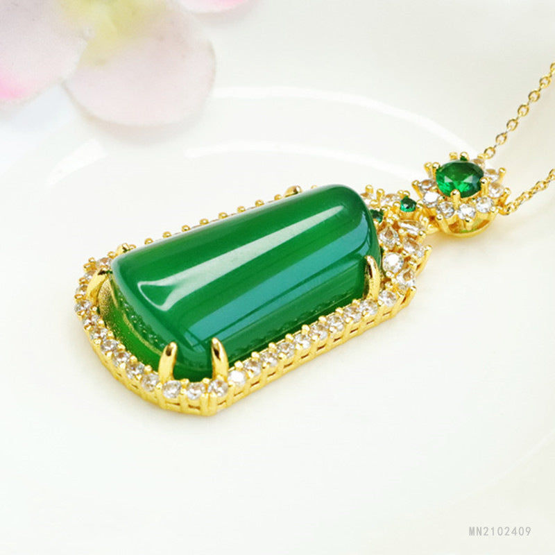 Green Chalcedony Trapezoid Peace Plaque Pendant — No Chain