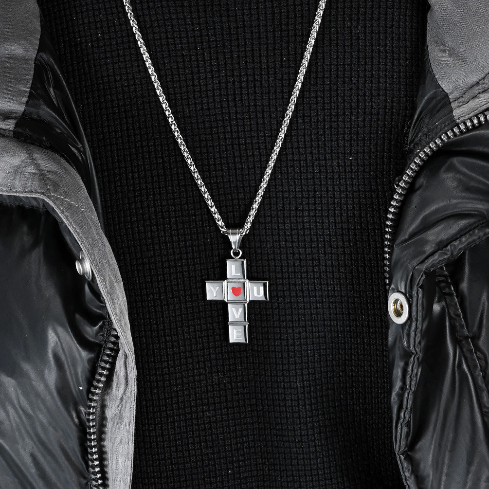 I Love You Stainless Steel Cross Necklace For Men Wholesale