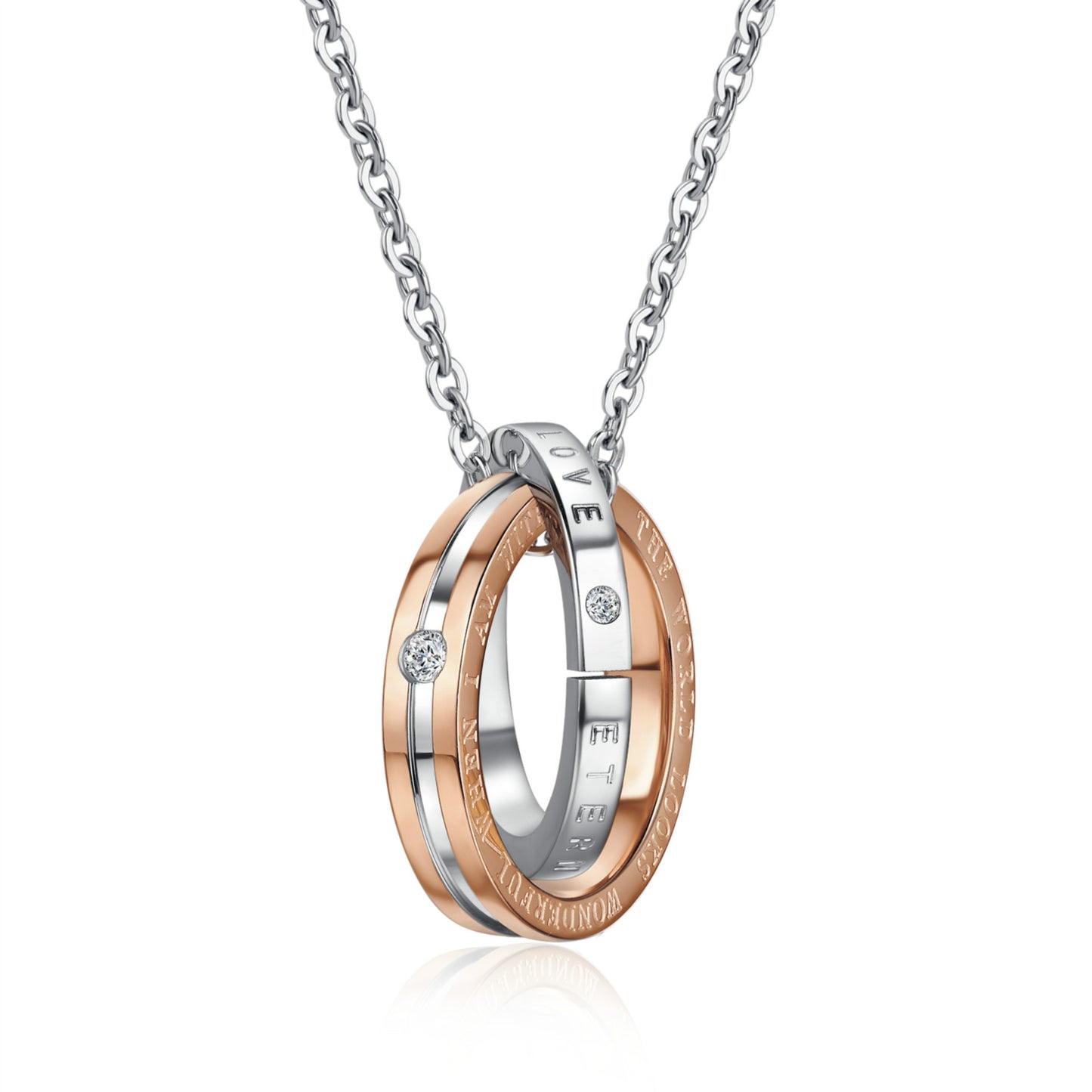 Planderful Everyday Genie Personalized Stainless Steel Double Ring Necklace For Couples Premium Gift