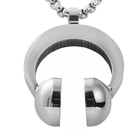 Trendy Titanium Steel Earphone Pendant Necklace for Men - Retro Personalized Rock Design