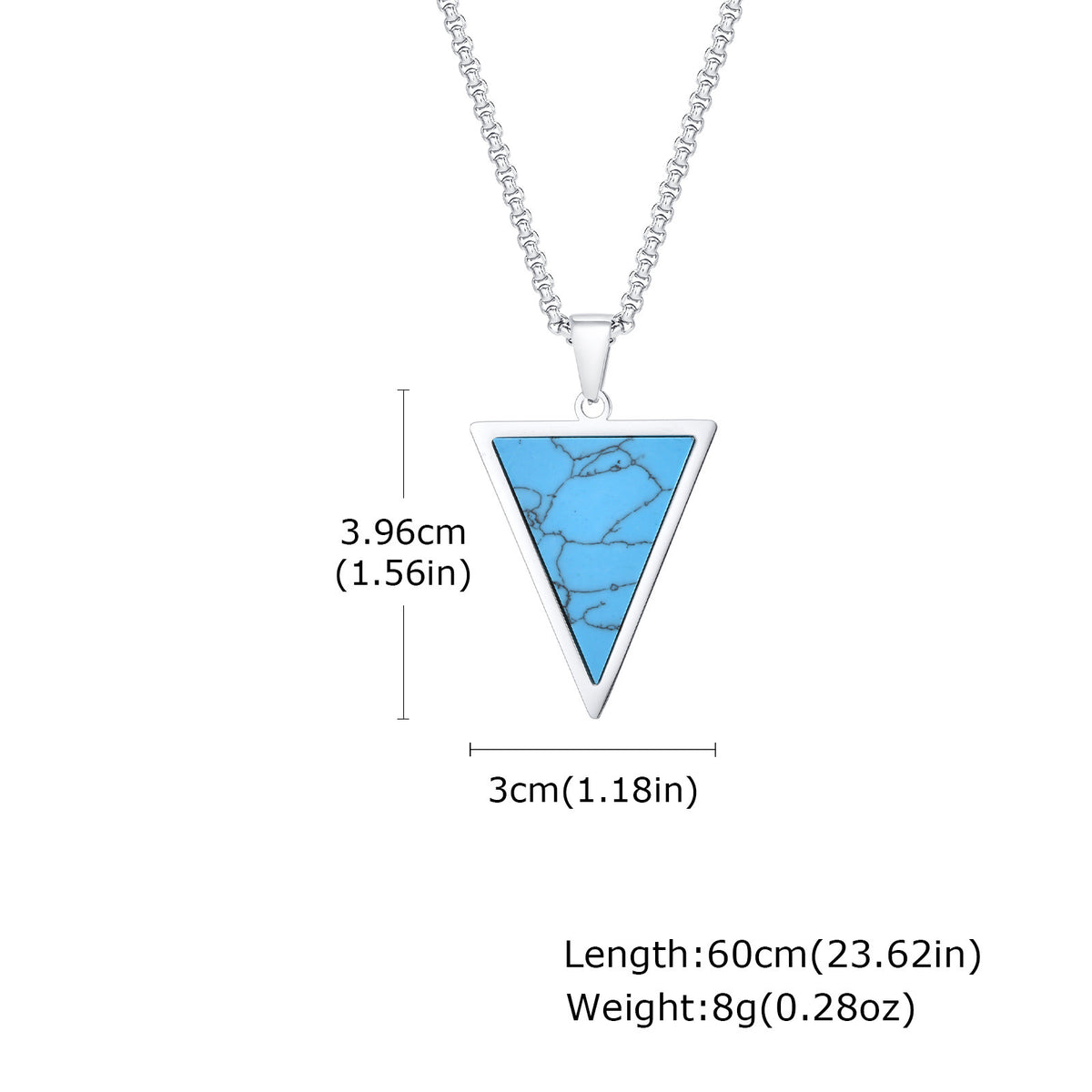 Stainless Steel Triangle Natural Tiger's Eye Stone Black Agate Pendant Necklace Men's