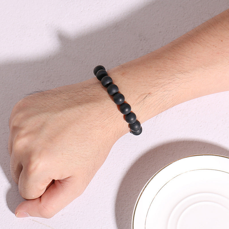 New Arrivals Black Agate Stone Men's Bracelet Wholesale