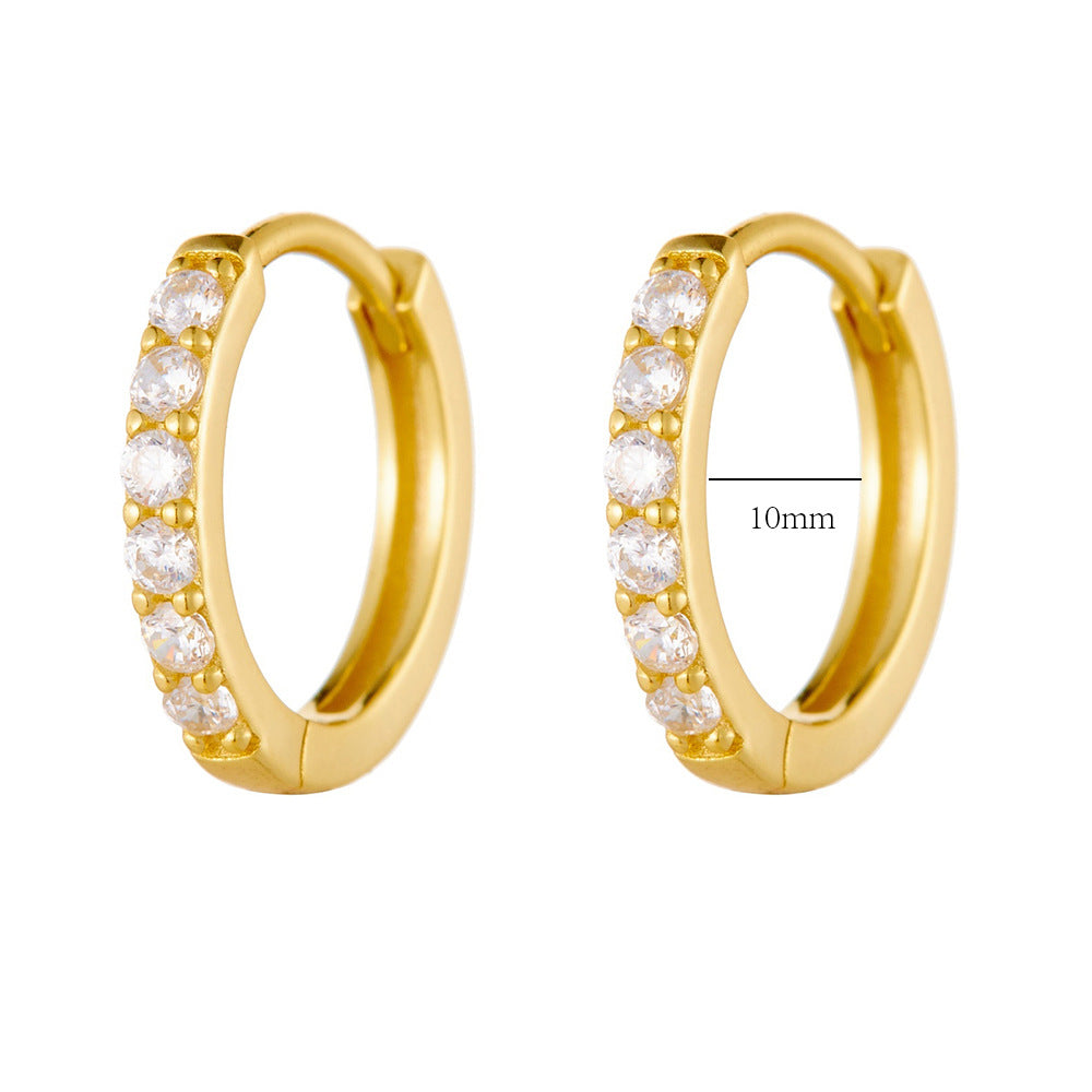 S925 Sterling Silver Ear Buckle Inlaid With Zircon Basic Round Ear Ring Earrings,