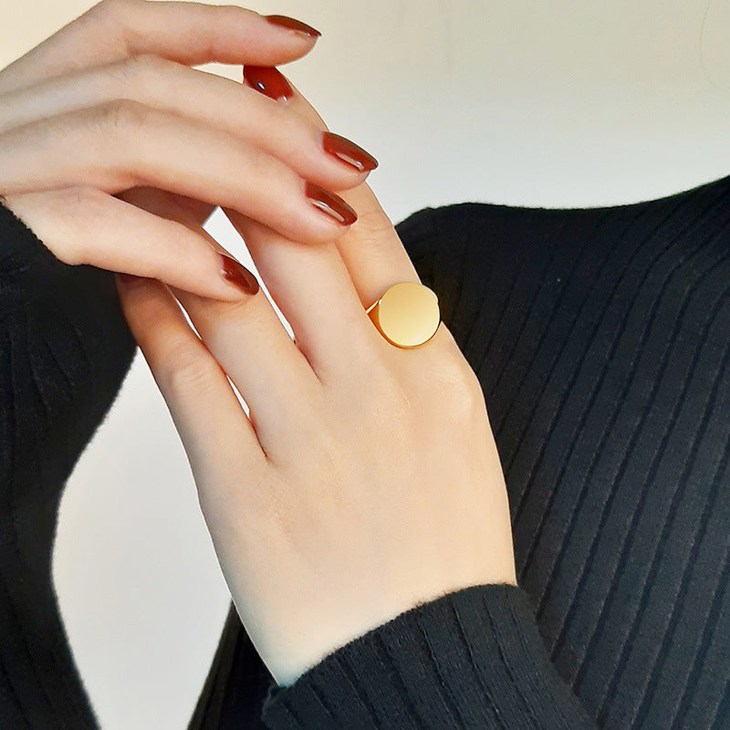 Stainless Steel Bare Body Ring Ins Cold Wind Cool Wide Surface Ring Women