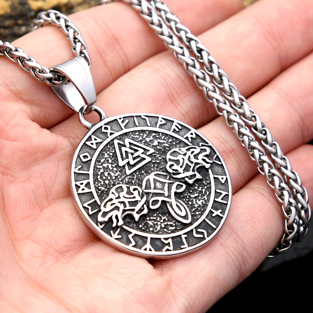 Vintage Viking Wolf Stainless Steel Pendant Necklace