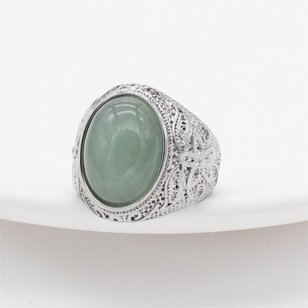 Titanium Steel Ring With Oval Gemstone Unisex Fashion Accessory Planderful Personalized Pattern