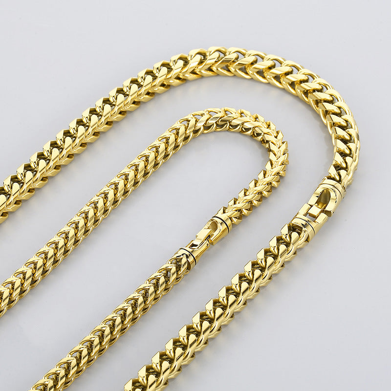 Hip-Hop Cool Round Grinding Three-Dimensional Necklace, Vacuum Electroplated Keel Chain Titanium Steel Men's