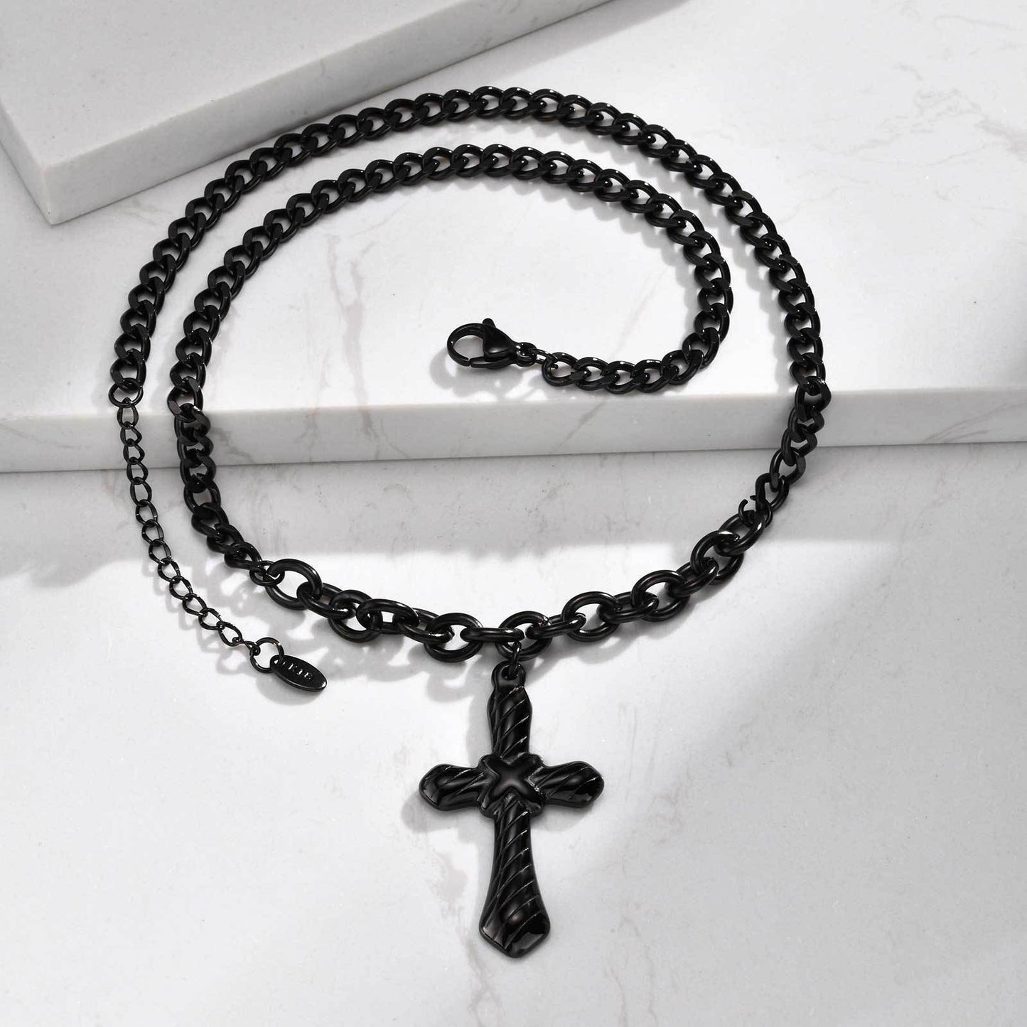 Classic – Stainless Steel Double-Sided Polished Chain Cross Necklace – Men's Accessory