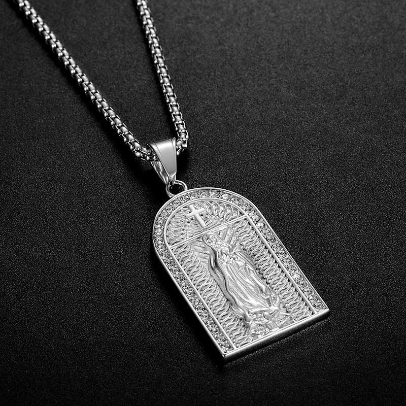 Planderful Hip Hop Jewelry Madonna Portrait Necklace Unisex Gold Plated Stainless Steel Zircon Pendant