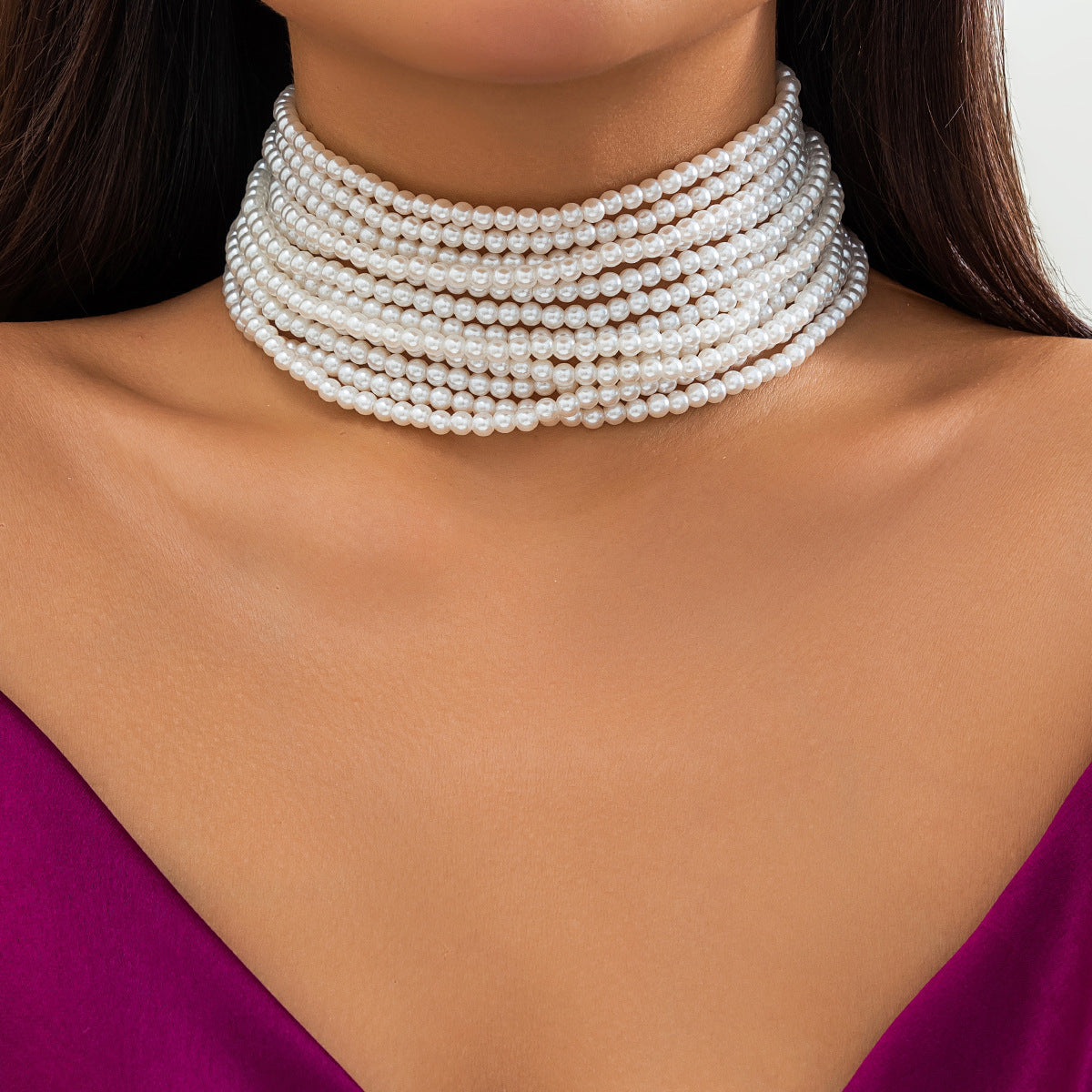 Multilayer Vintage French Style Imitation Pearl Choker Necklace
