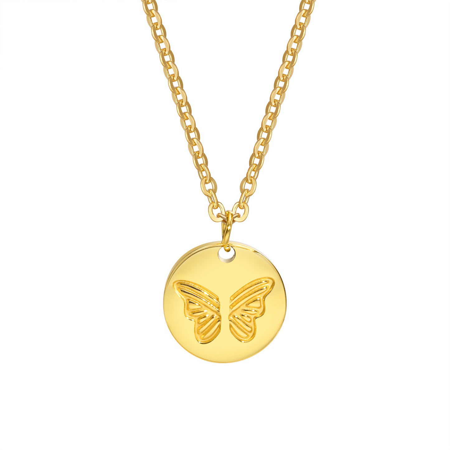 Stainless Steel Round Butterfly Necklace for Golden Woman