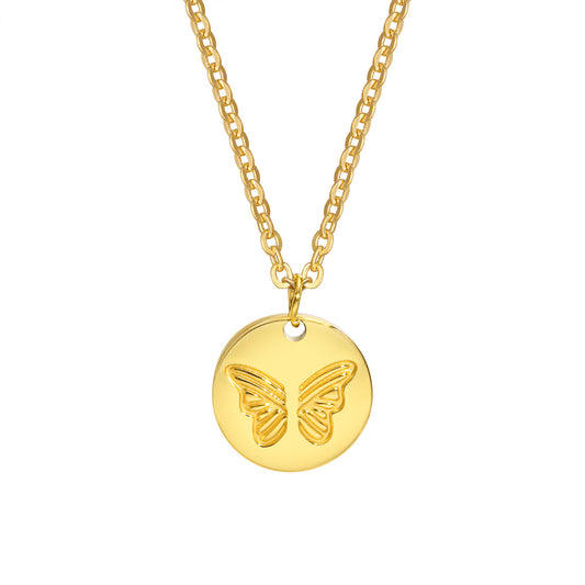 Stainless Steel Round Butterfly Necklace for Golden Woman