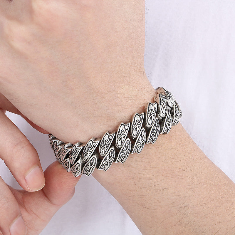 Planderful Mens Titanium Steel Bracelet Tang Grass Pattern