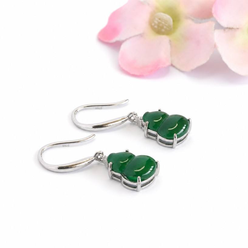 Jadeite Gourd 925 Silver Hook Earrings