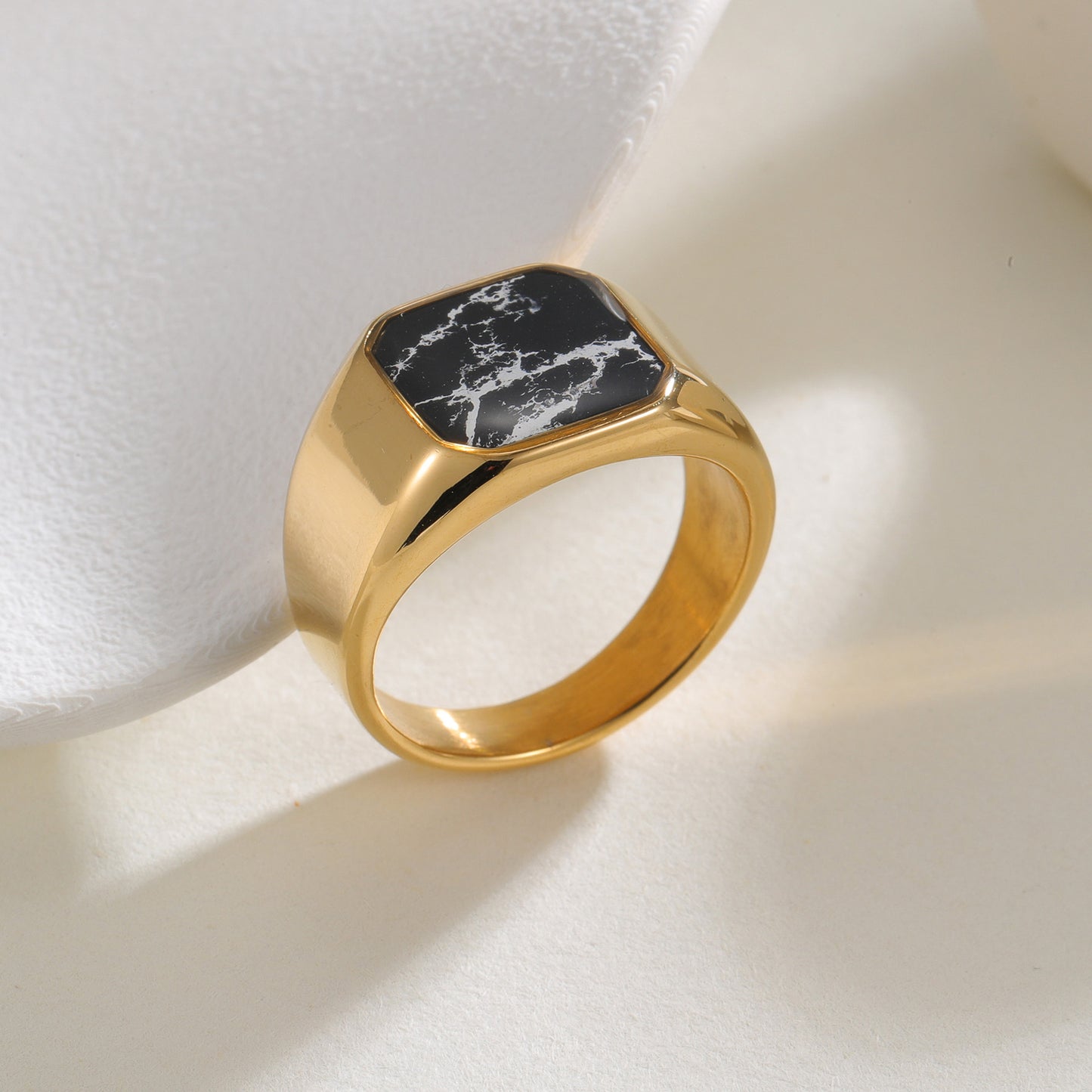 Planderful Stainless Steel Ring for Men Retro Inlaid Marble