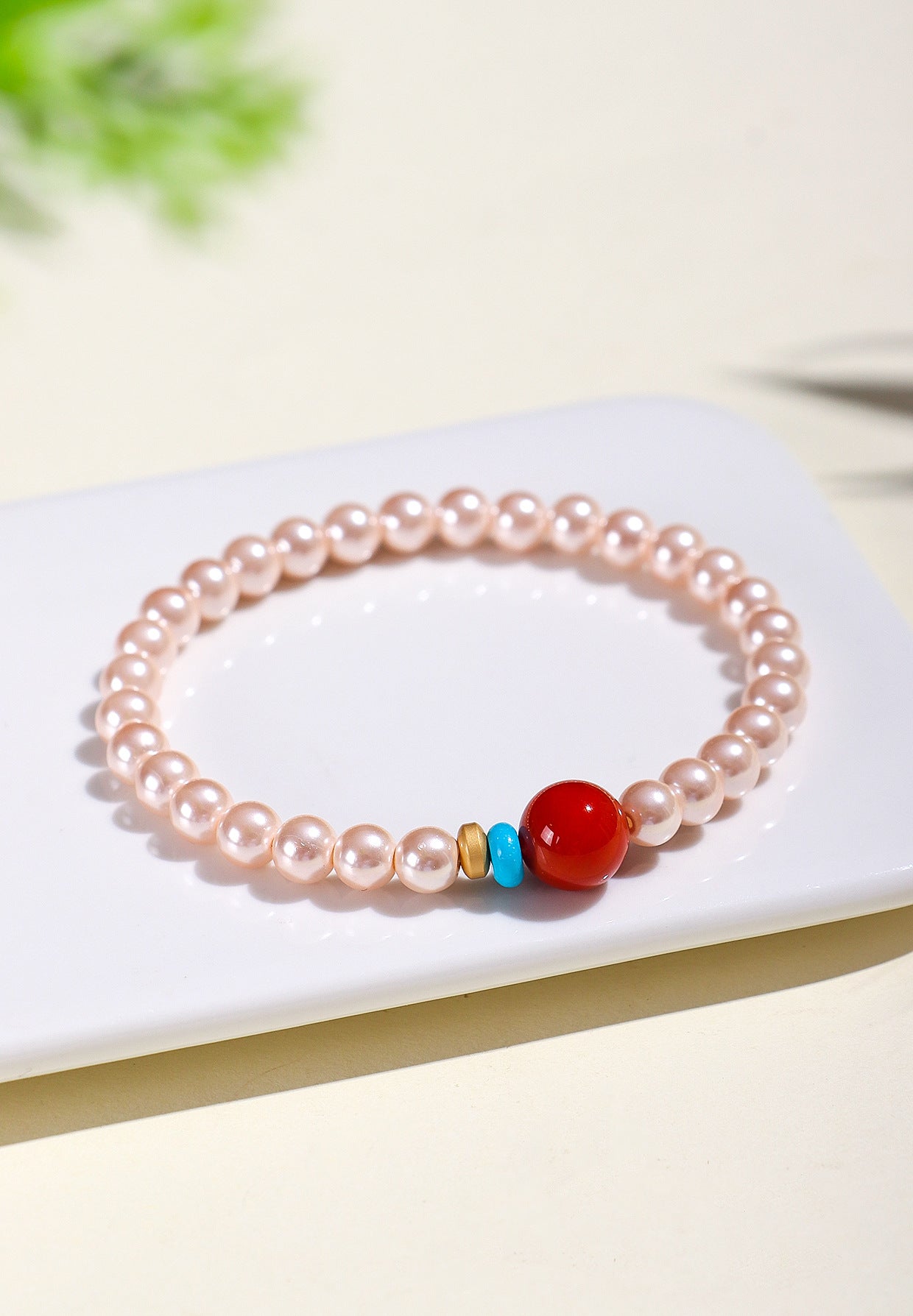 Planderful Fortune's Favor Bracelet – Elegant Pearl and Cinnabar Design