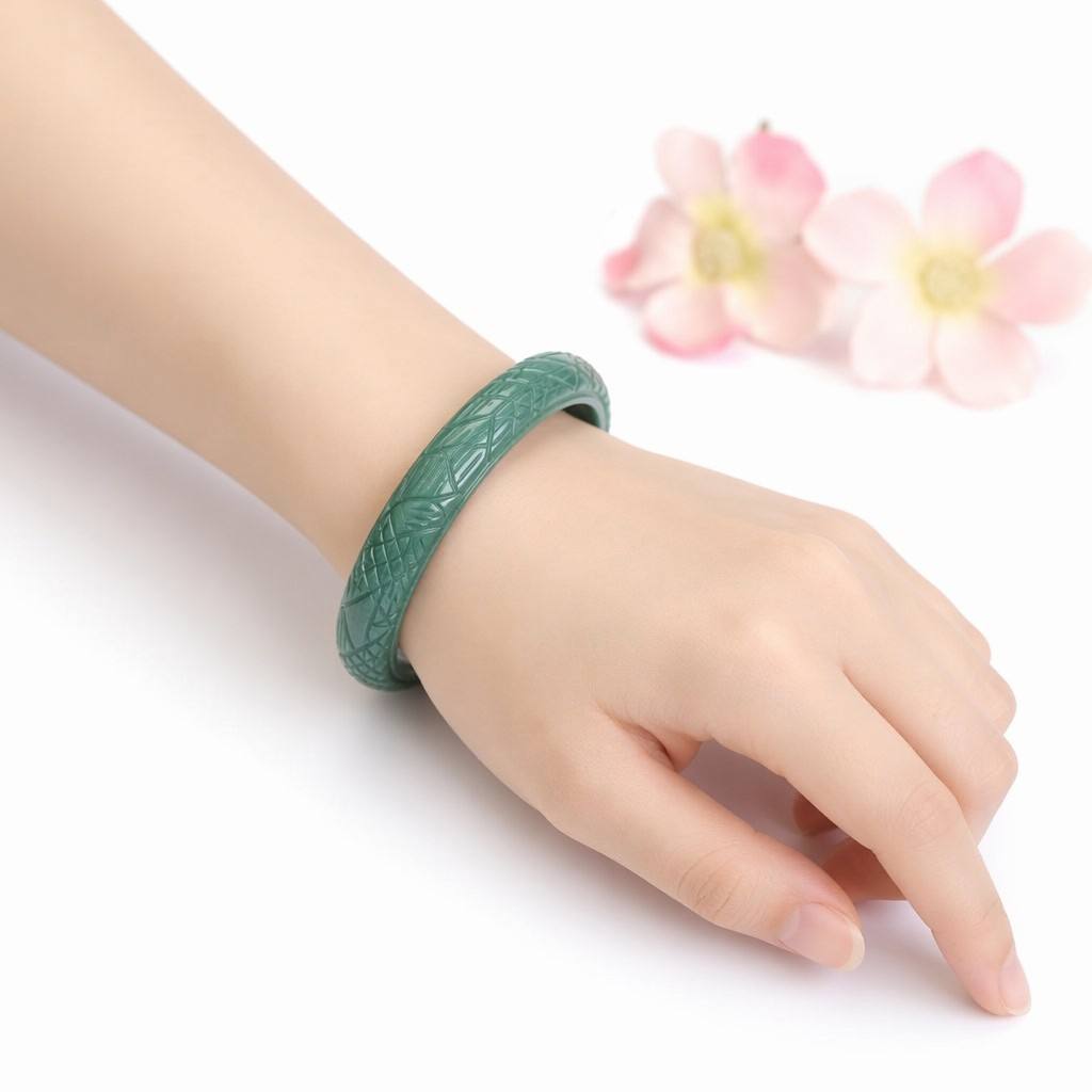Blue Water Jadeite Dragon & Phoenix Bangle