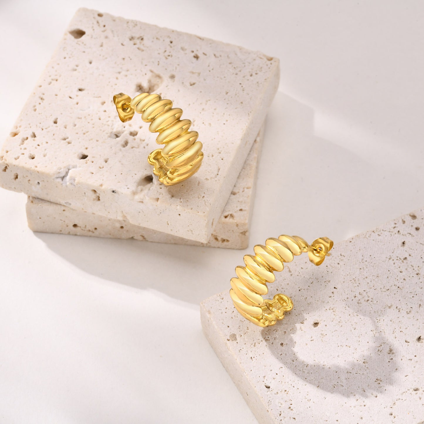 European And American Cross-Border Wholesale Stainless Steel C-Shaped Earrings 18K Gold Women's Accessories