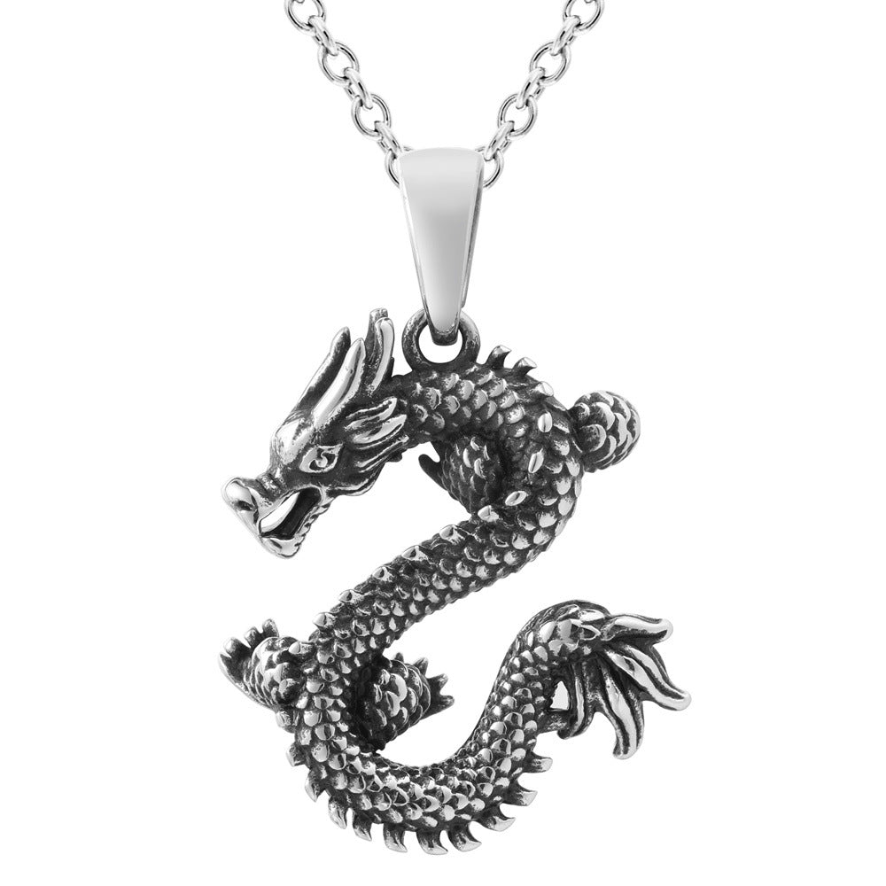 Retro Chinese Zodiac Dragon Pendant - Unisex Punk Fashion Accessory in Titanium Steel