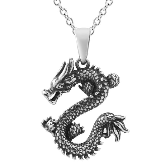 Retro Chinese Zodiac Dragon Pendant - Unisex Punk Fashion Accessory in Titanium Steel