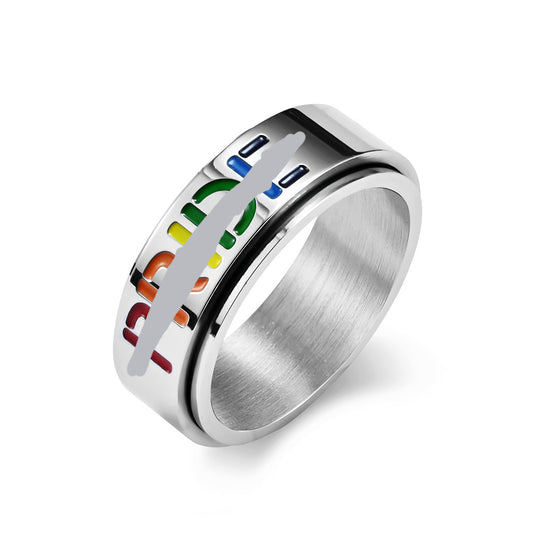 Amazon Niche Neutral Wind Rainbow Flag Rotating Ring Jewelry