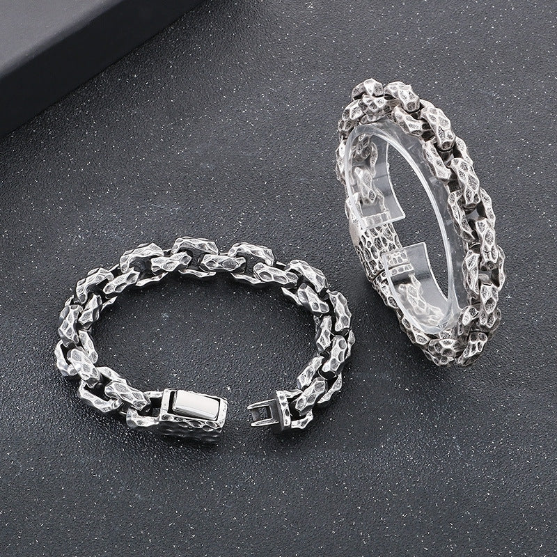 Planderful Hammered Titanium Stainless Mens Bracelet