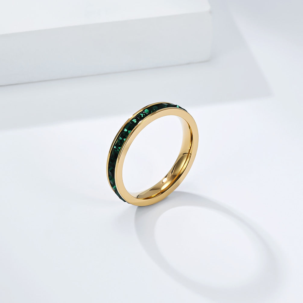 Planderful Zircon Ring For Women Rose Gold Titanium Steel Single Row Sparkling Jewelry Gift