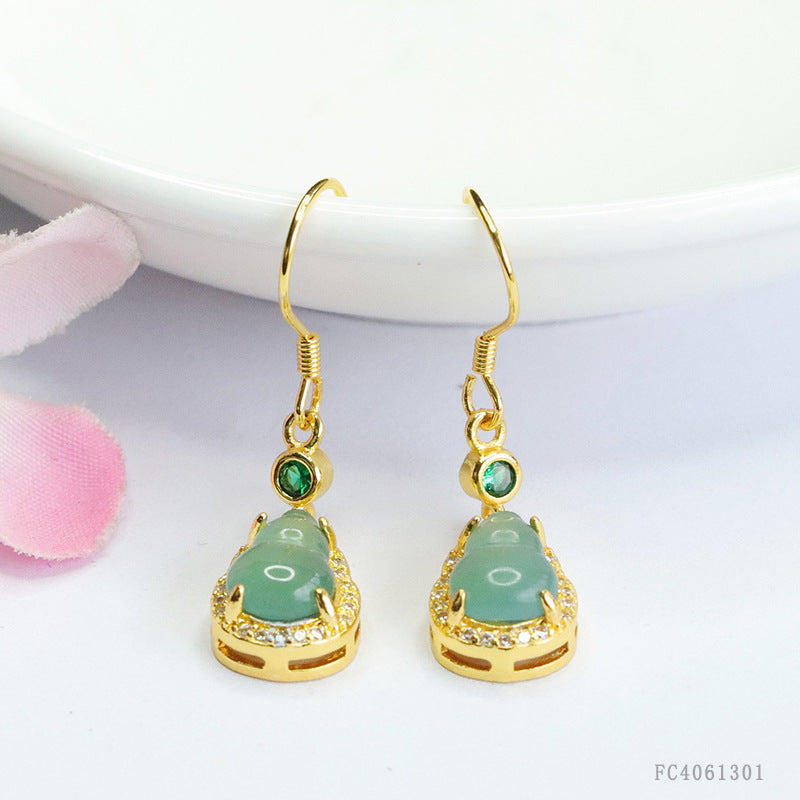 Blue-Water Jadeite Gourd Drop Earrings