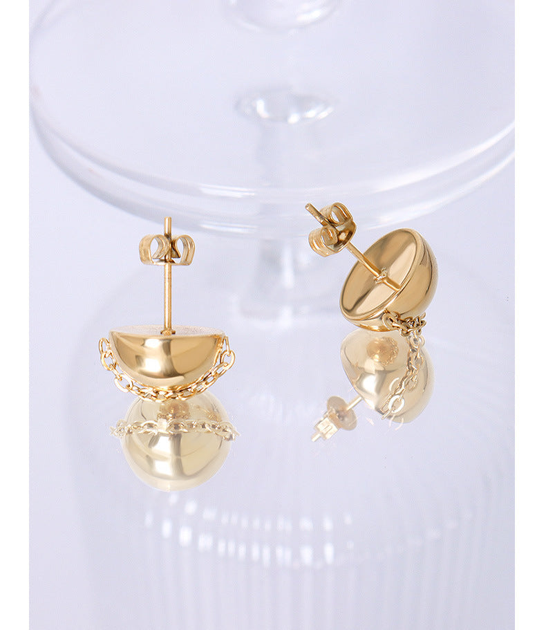 Gold Plated Chain Skirt Earrings with Titanium Steel Detail