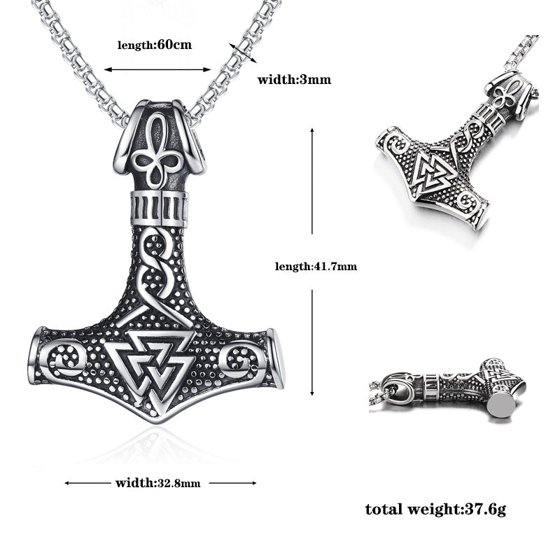 Steel Necklace – Statement Viking Odin Celtic Knot Thor Hammer Amulet Pendant For Everyday Wear Planderful